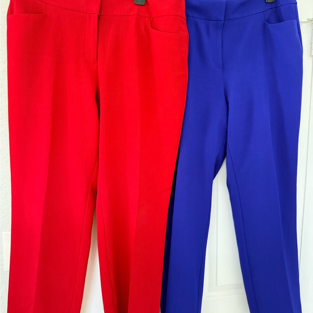 Kasper Petite 14 - Women's Red and Blue Straight Leg Pants